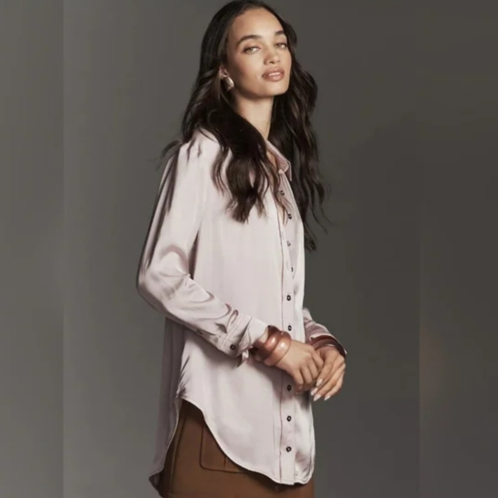 Anthropologie Pilcro Longline Silky Buttondown Shirt XXS